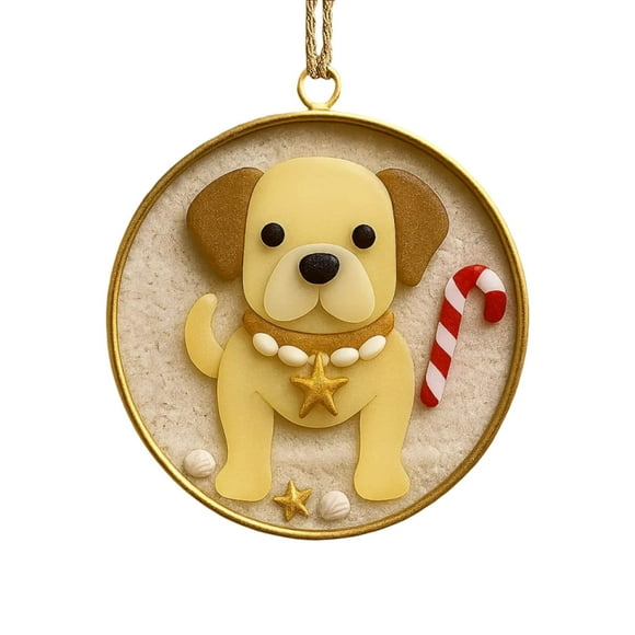 SLYNSHome Christmas Dog Ornament,Cute Sea Glass Dog Pendant Hanging Puppy Christmas Tree Sign Ornament for Holiday New Year,Home Decor