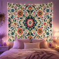 thumbnail image 2 of Ornate Floral Medallion in Creamy Off-White, Cozy Boho for Nature Lovers, Folk Art Home Decor, Housewarming Gift, Tapestry Wall Hanging for Living Room and Dorm, 2 of 7