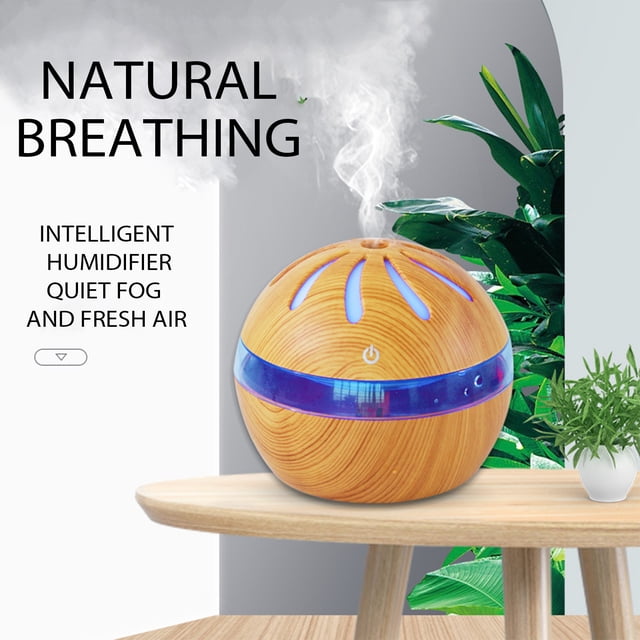 300ML Creative Windmill Wood Grain Colorful Night Atomizing Humidifier Aromatherapy Oil Diffuser