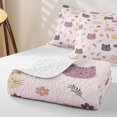 thumbnail image 4 of Manfei Kawaii Kitten Twin Quilt Set, Boho Flower Floral Twin Coverlet Set, Pink, 2pcs, 1 Bedspread and 1 Pillowcase, 4 of 7