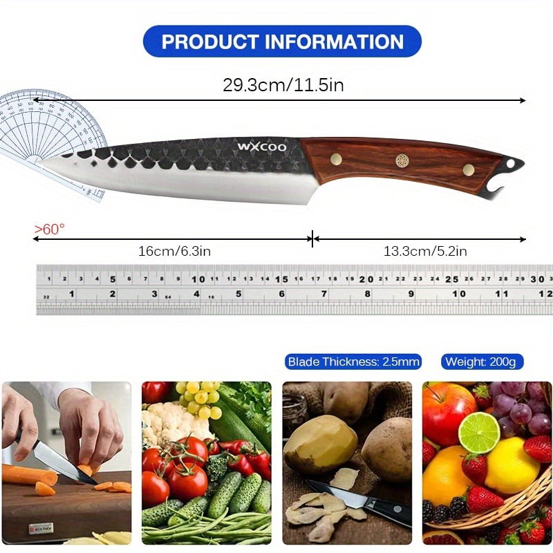 1-3PCS High Carbon Steel Boning Knife with Knife Sheath Sharp Kitchen Chef Knife Multipurpose Utility Knife for Cooking Fruit Vegetable Fish Meat Hand Forged Handmade Wood Handle Barbecue Cleaver