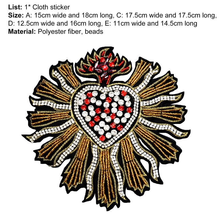 Love Heart Embroidery Rhinestone Beaded Patch for Clothes Shoes