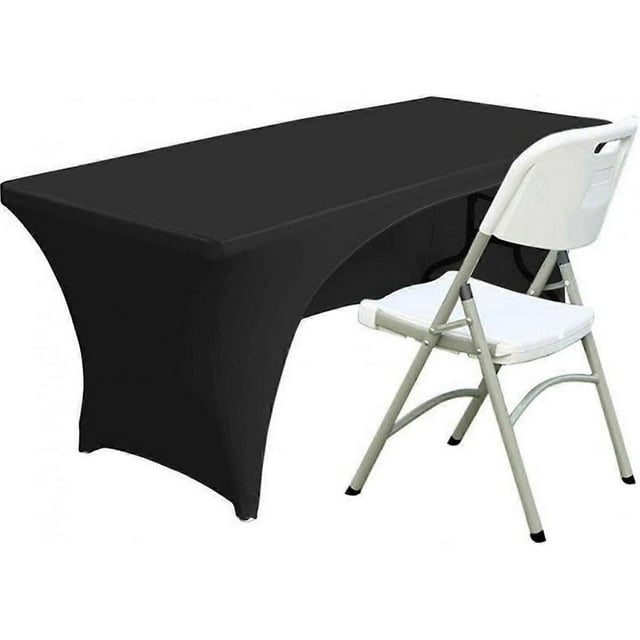 Spandex Table Cover 4 FT. Fitted Polyester Tablecloth Stretch Table Cover Table Topper Open Back - Black