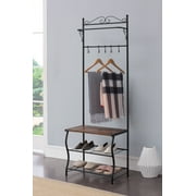 Pilaster Designs 5-Hook Industrial Entryway Hall Tree With Bench & Storage Shelves, Black
