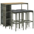 thumbnail image 1 of vidaXL 5 Piece Garden Bar Set with Cushions Poly Rattan Grey, 1 of 5