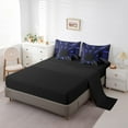 thumbnail image 4 of Black Light Navy Blue Bed in a Bag Queen Comforter Set 7 Piece,3D Black Hole Abstract Geometric Bedding Sets,Modern Striped Circle Swirl Sheet Set,Geometry Stripes Line Bed Set, 4 of 6