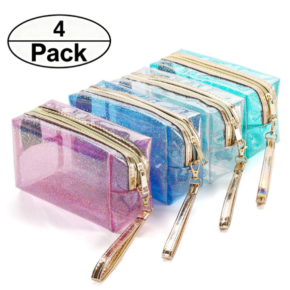 4 Packs Transparent Waterproof Cosmetic Bag with Zipper, Portable PVC Clear Cosmetic Makeup Bag Pouch for Vacation, Travel, Bathroom | Fashion Practical Transparent Bags