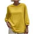 thumbnail image 3 of Blouses for Women Plus Size Crew Neck 3/4 Sleeve Solid Color Casual Outfits for Women Spring Casual Basic Shirt Vacation Fashion Outfit Clothes, 3 of 9
