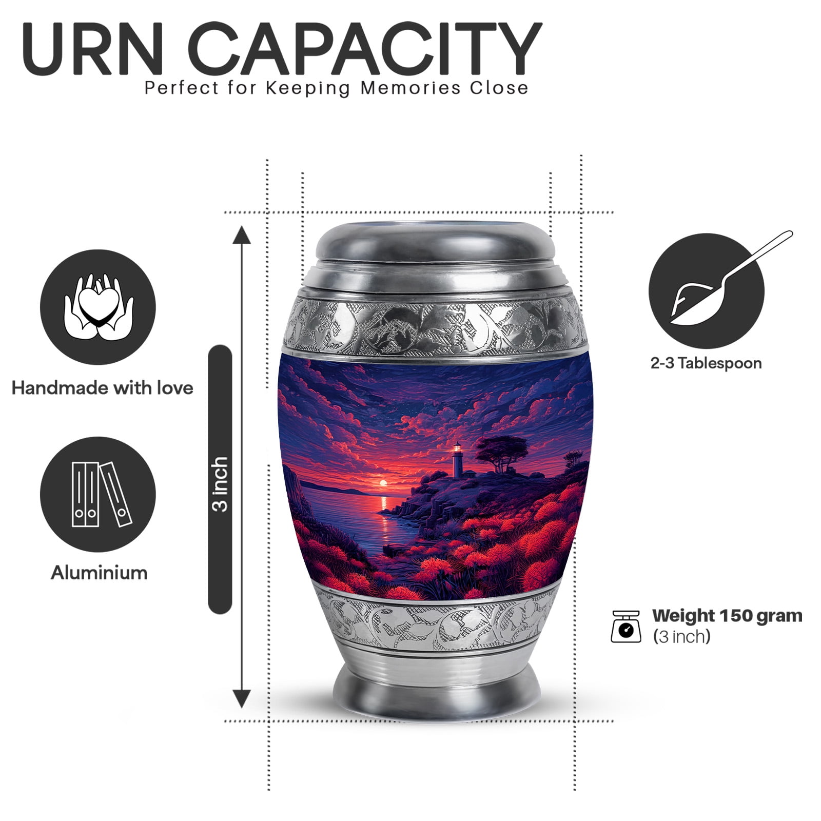 Yatskia Sunset Lighthouse Mini Funeral Urns for Human Ashes Adult Male and Female, Small Cremation Urn for Adult Ashes, (Monar 3 Inch, Pack of 1)