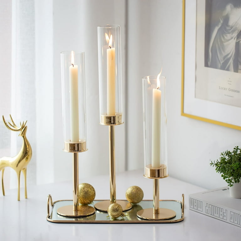 Nuptio Gold Taper Candlestick Holders, Set of 6 with Hurricane Glass photo 4