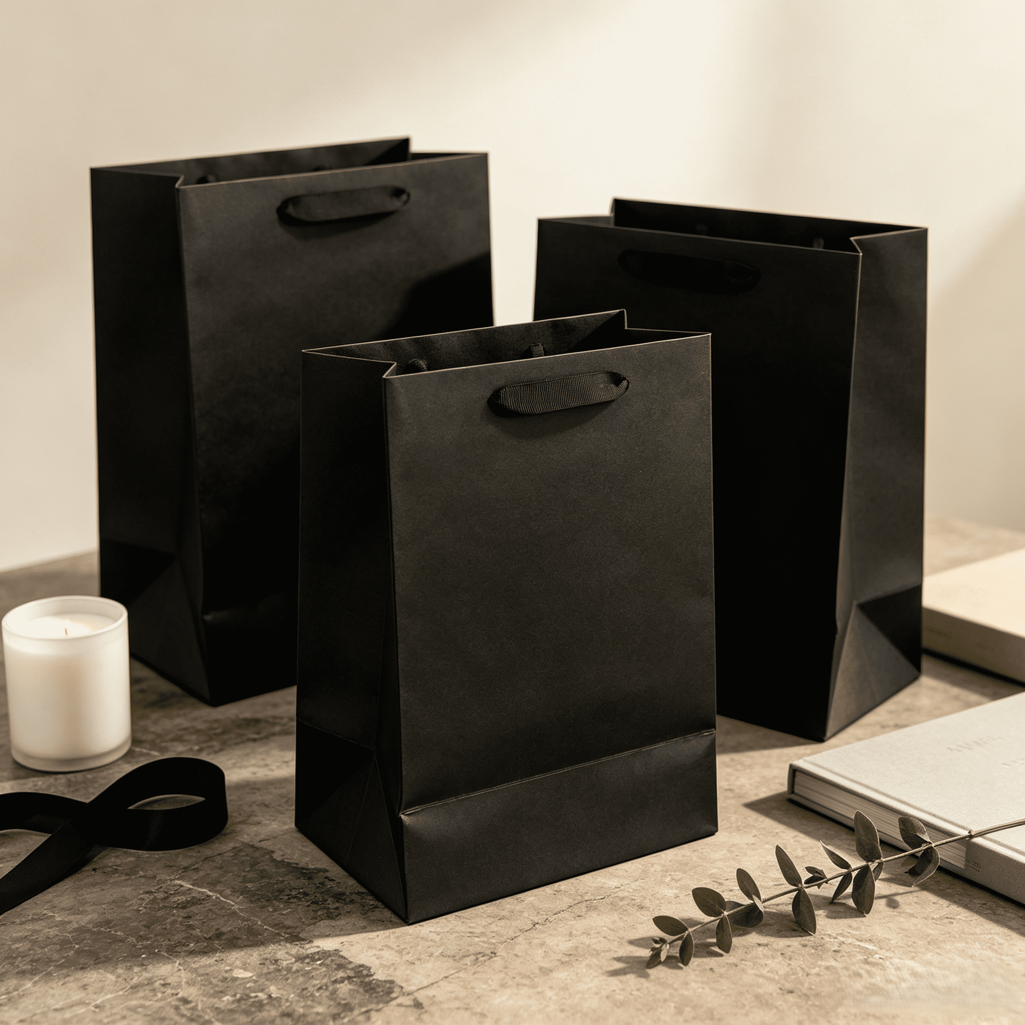 Large Black Paper Gift Bags, 7"x 5" x 10", 3 Count, by Way To Celebrate