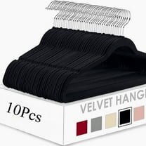 Velvet Hangers, Set of 10 Clothes Hanger with Silvery Hook, Non-Slip, and Space-Saving, 17.72-Inch Long for Coat, Shirt, Dress, Pants, Tie, Black