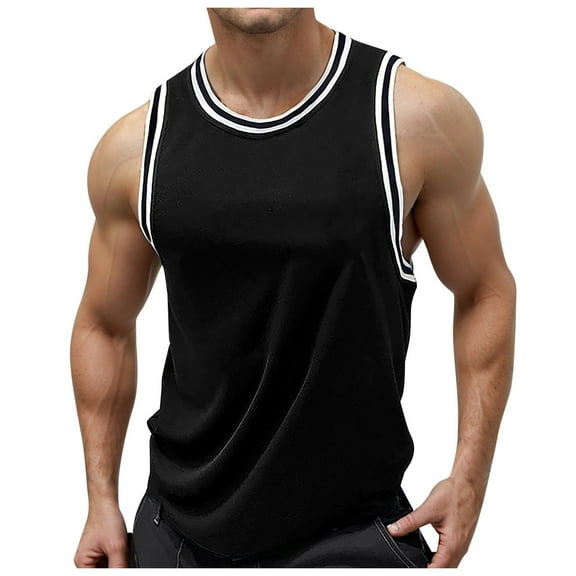 Men's Tank Tops Summer Round Neck Sleeveless Solid Color Vest Tee Shirts Beachwear