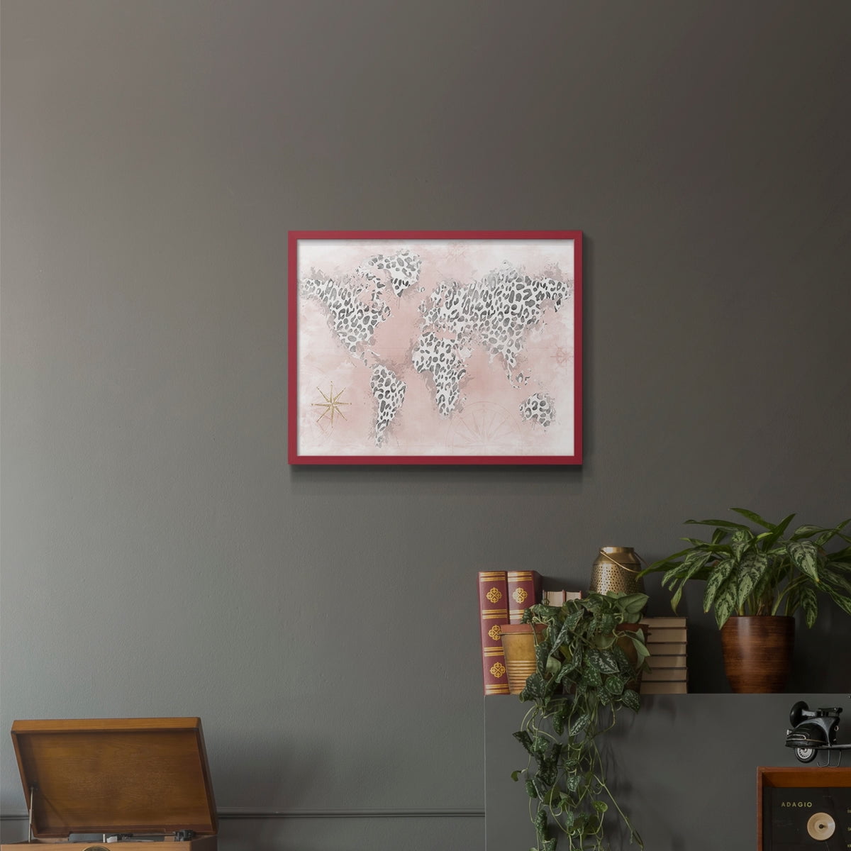 Pink Cheetah Map by Natalie Carpentieri - Restickable Framed Giclée Print