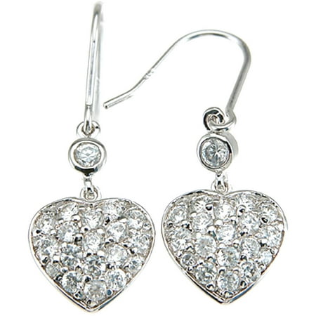 Plutus CZ Sterling Silver Rhodium-Finish Heart Fashion Earrings