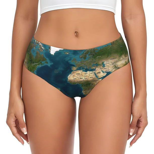 Fotbe World Map Calzones Estampados para Mujer – Ropa Interior de Algodón, Cómoda, Suave y Elástica-Small