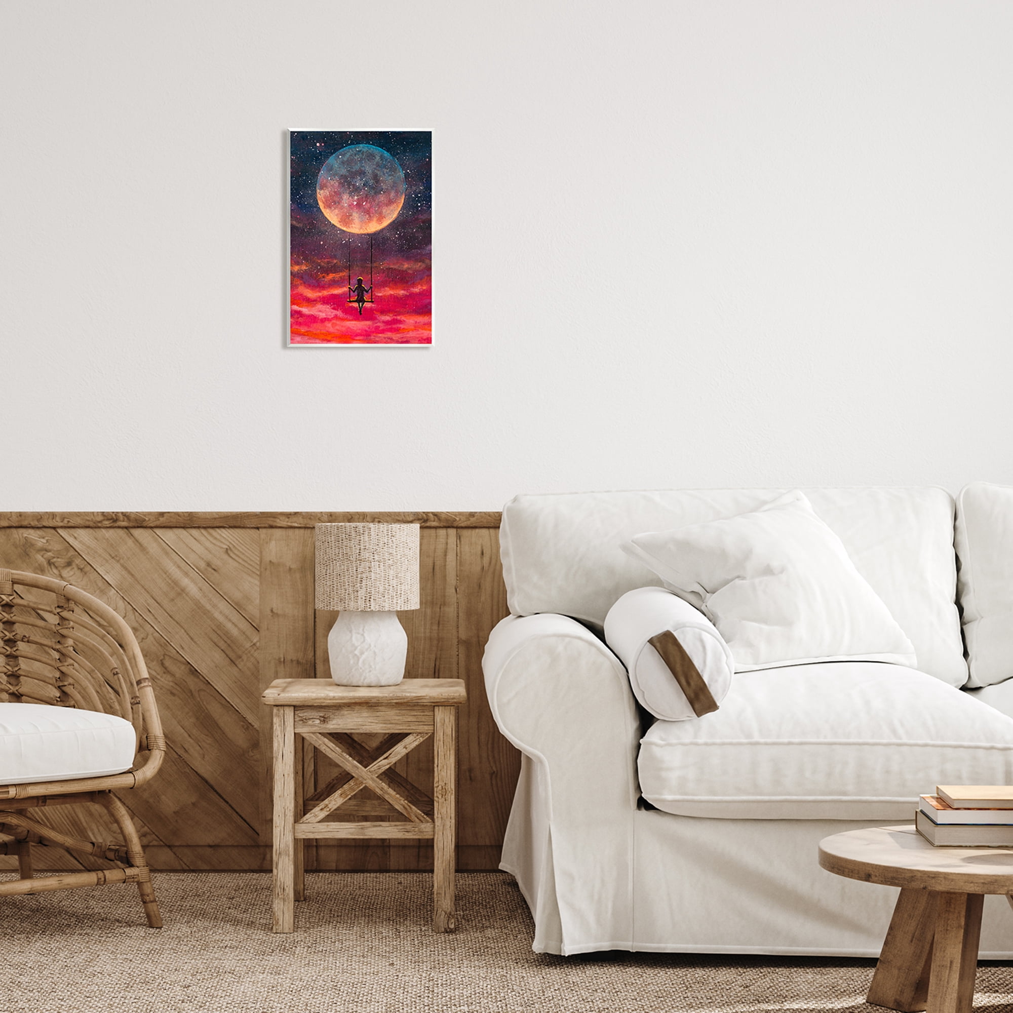 Stupell Industries Person Swinging From Moon Nature Painting Unframed Art Print Wall Art, 10 x 15
