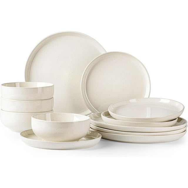 GBHOME Ceramic Dinnerware Set for 4, 12pcs Stoneware Plates and Bowls Sets, Handmade Chip and Scratch Resistant Dishes Set, Dishwasher & Microwave Safe