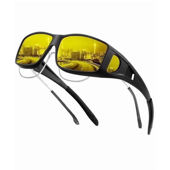 KALIYADI Night Driving Glasses for Men Women, Night Vision Glasses Fit Over Glasses Sunglasses Anti Glare HD