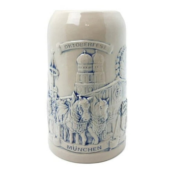 Oktoberfest Haus Mug Ceramic Stoneware Oktoberfest Mug & Engraved Relief of Munich Scene - 1 Liter