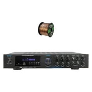 Pyle PDA8BU 5.1 Channel Home Audio Theater Bluetooth MP3/USB/SD/AUX/FM Radio Receiver with 50 ft 16 Gauge Speaker Wire
