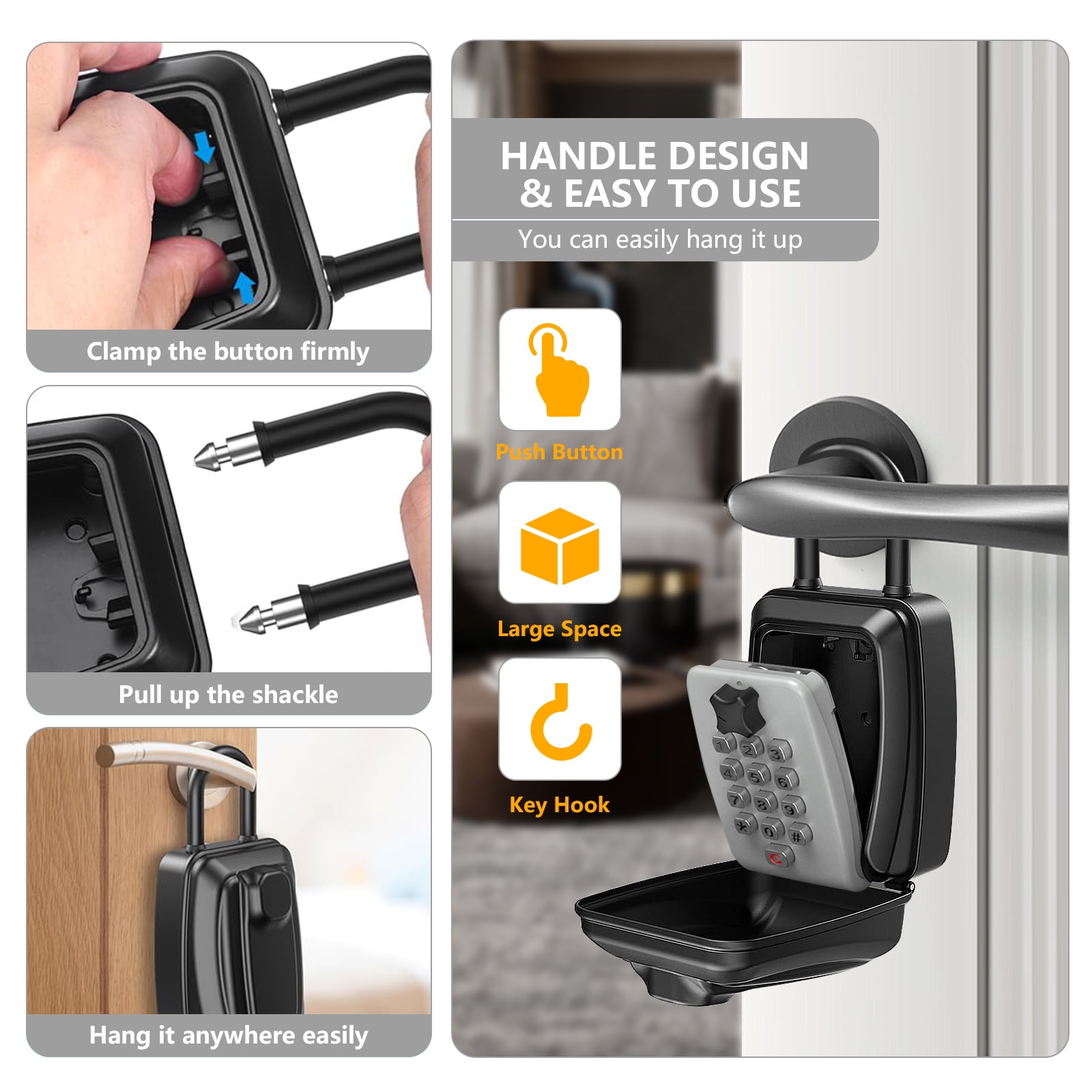 WHT MAKER Key Lock Box, Push Button Combination Lock Box for Keys Outdoor, Wall Mounted LockBox for House Keys with 12-Digit Combination Resettable Code, Key Hider Safe Box for Home Hotels