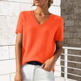 thumbnail image 2 of VISALY Womens Short Sleeve Sweater Casual Summer V Neck Pullover Tops Knit Sweater Blouse Lightweight Sweater Shirts Crop Tops Business Casual Outfit Beach Vacation Clothes Orange M, 2 of 9