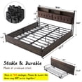 thumbnail image 7 of OKD King Size Bed Frame with 45" High LED Light Headboard, Modern Upholstered Platform Bed with 4 Drawers, Dark Rustic Oak, 7 of 7
