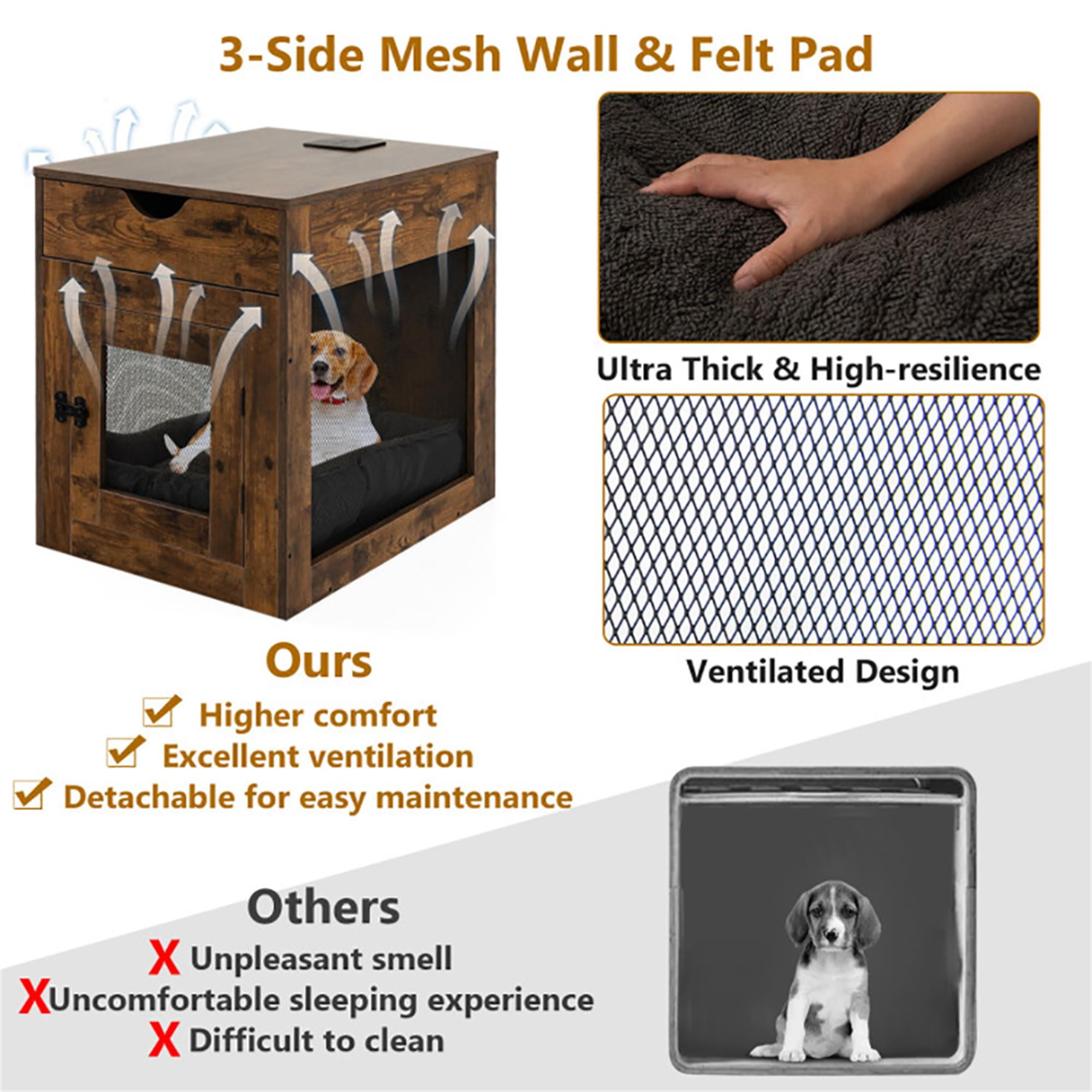 Kadyn 25" Dog Crates for Medium Dogs, Wood Dog Cage Furniture with Drawer and Removable Dog Bed, Dog Kennel for Indoor, Dog House, Brown
