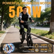 Electric Bike for Adults, 500W Motor, 20 MPH Max Speed Folding Ebike, 14 Electric Bicycles, Max 30 Miles Range (Pedal Assist Mode), Mini E Bikes