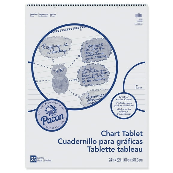 Paconî Chart Tablet, 1" Ruled, 24" x 32", White, 25 Sheets