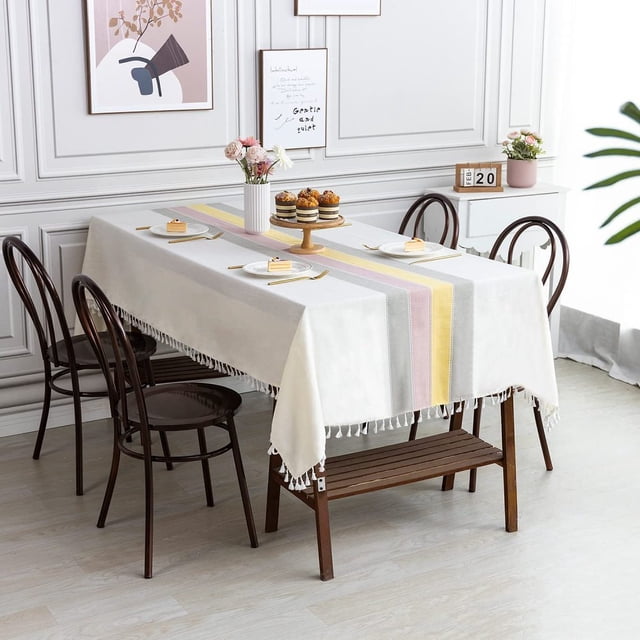 Mantel lavable de lino y algodón, elegante mantel de lino para decoración de mesa de comedor, cocina y hogar