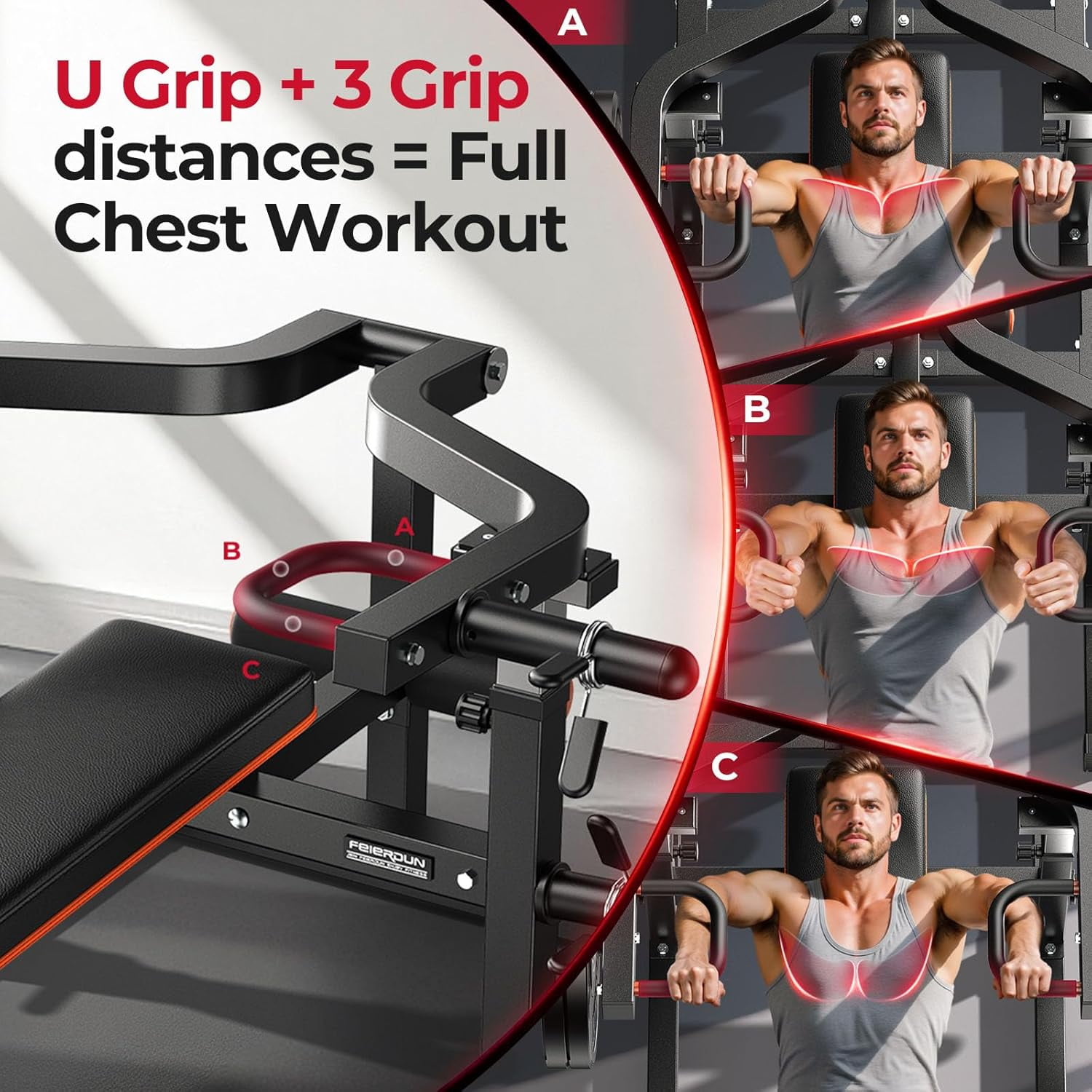FED Fitness 3-Grip U-Handles Chest Press Machine with 1250LBS Capacity, 11+3 Adjustable Positions, Flat Incline Bench for Chest, Arms, Abs & Shoulder Home Gym |FED Fitness