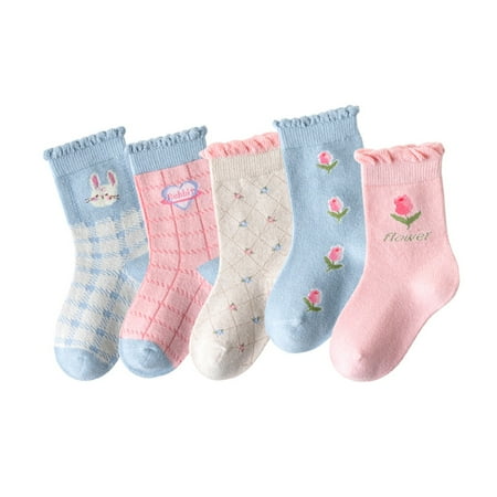 

ASFGIMUJ 6 Pairs Baby Socks Warm Girls Socks Autumn And Winter Fresh Cartoon Cute Red Flower Rabbit Print Thickened Warm Comfortable