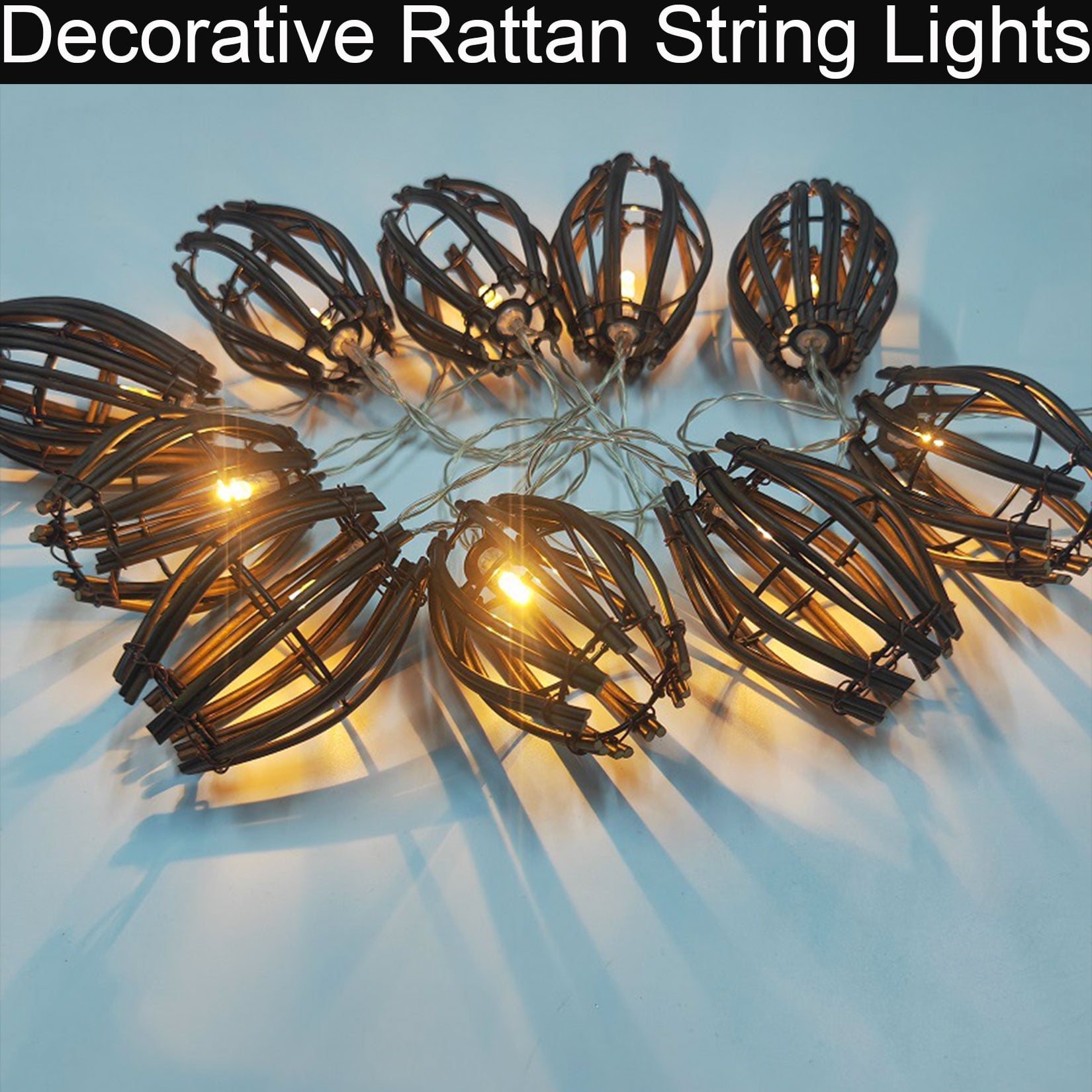 Decorative Lantern Rattan String Lights - Decorative Christmas String Lights, 13ft 20 Lights Indoor Outdoor Patio String Lights for Bedroom Home Pergola Porch Party Backyard
