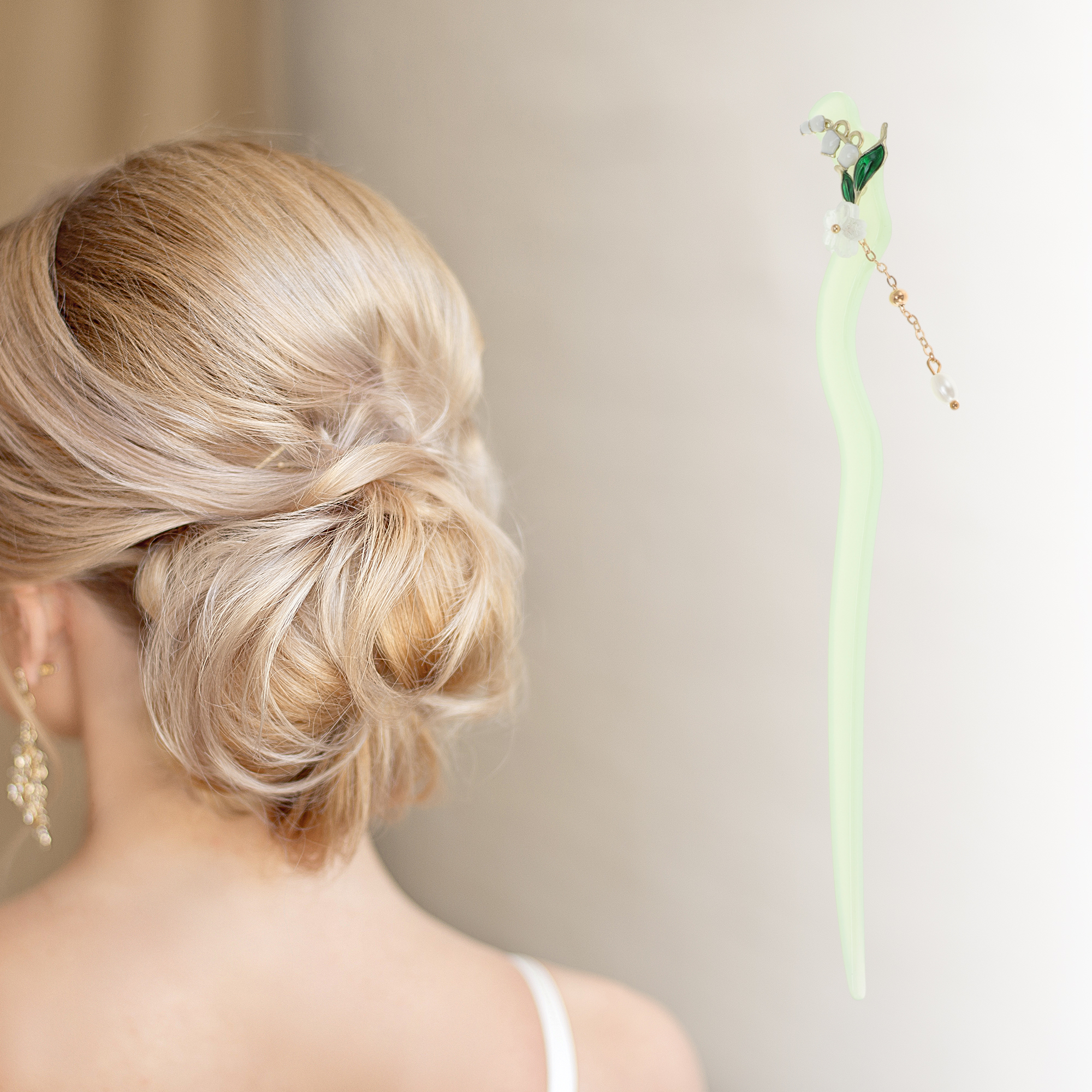 Unique Bargains Floral Hair Chopstick for Women Light Green 1 Pc
