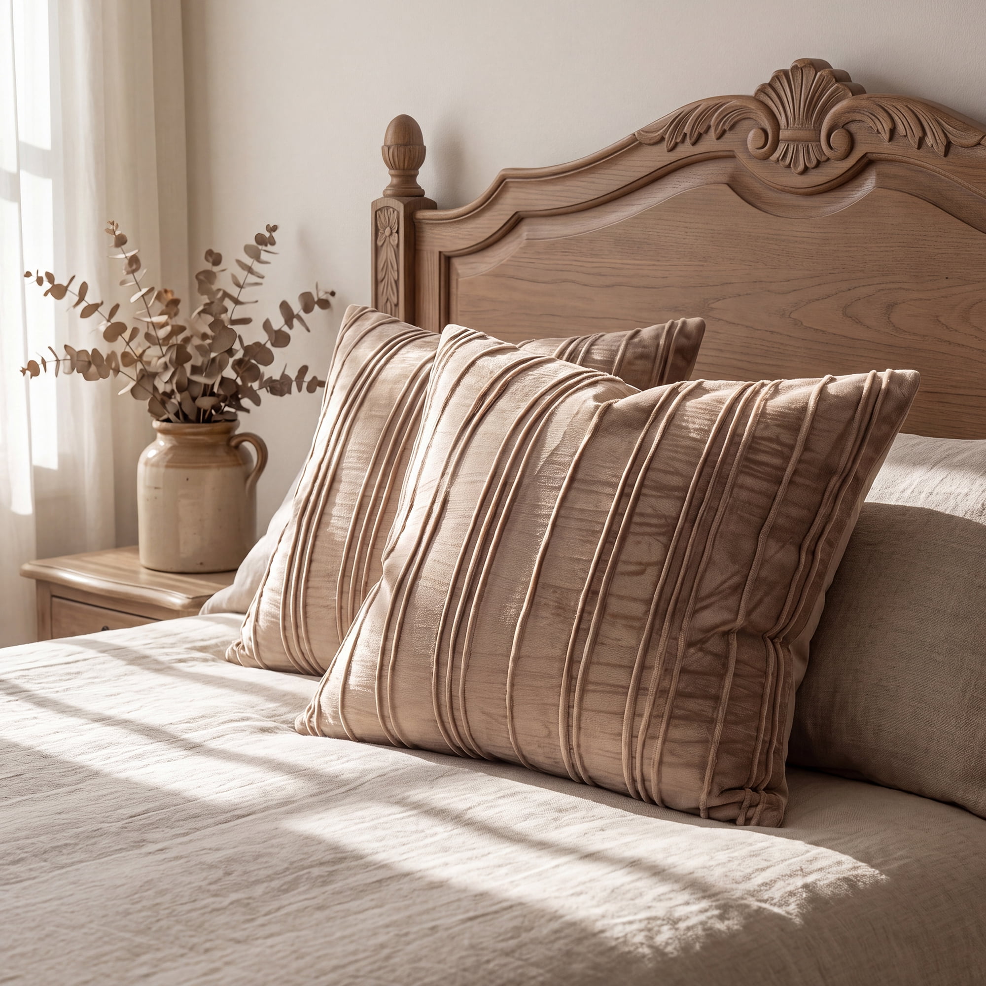 Unique Bargains 2Pcs Pleated Textured Throw Pillow Covers Couch Cushion Cases Khaki 18" x 18"