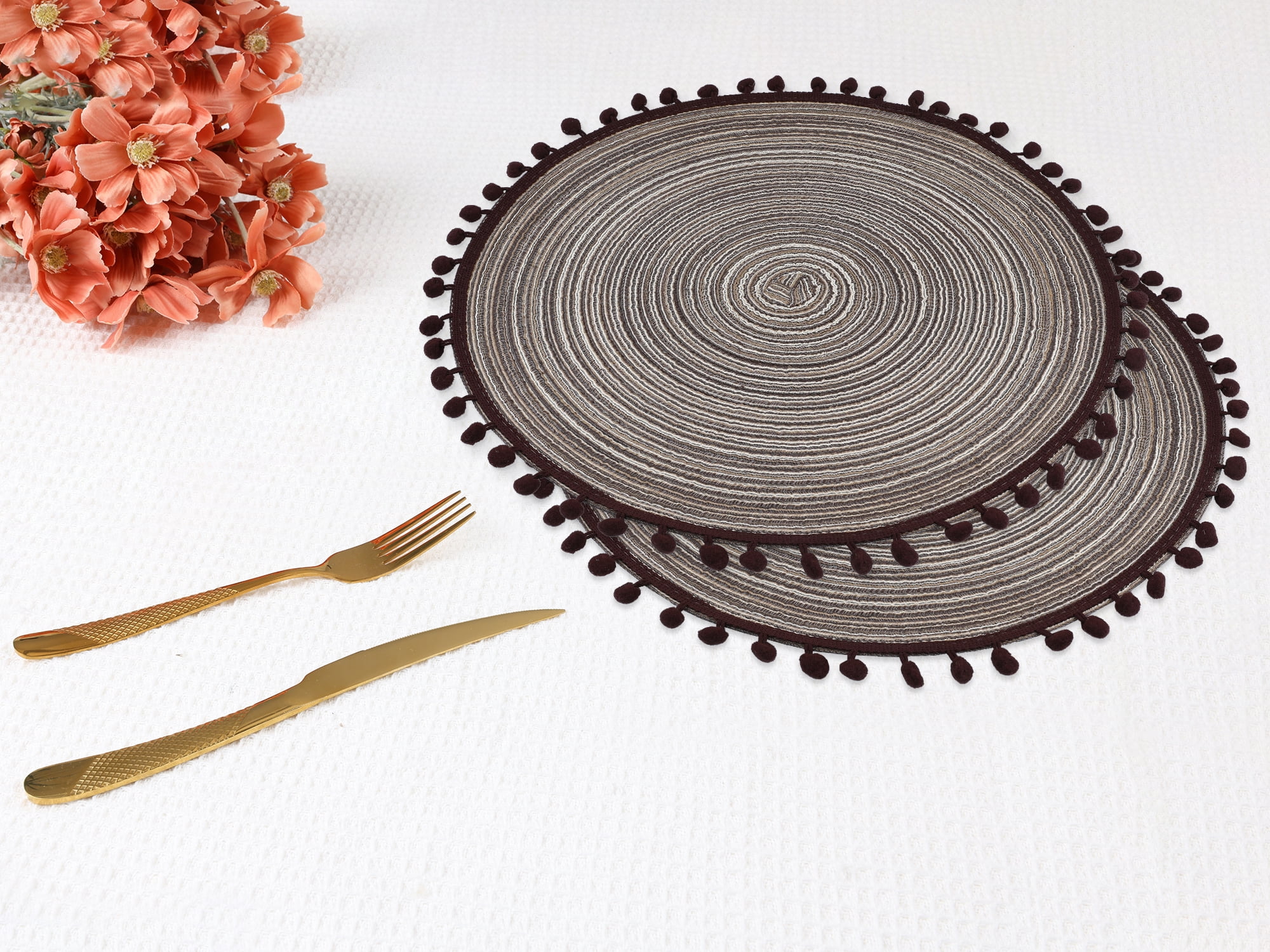 Unique Bargains Placemats Set of 6 Polyester Placemats for Dining Table Curry 15x15in