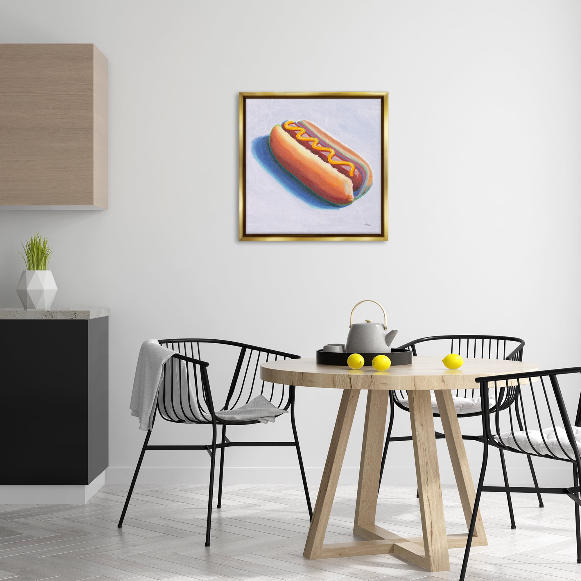 Stupell Industries Hot Dog with Mustard Food & Beverage Painting Gold Floater Framed Canvas Art Print Wall Art, 25 x 25