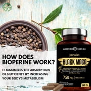 Black Maca Capsules 750mg, Organic Maca Root Supplement for Energy & Stamina, 180 Count