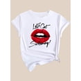 thumbnail image 4 of Women's Casual Crew Neck T-Shirt with Red Lips and White Teeth Print, 100% Polyester Knit Fabric, Medium Stretch, Fashionable Short Sleeve Top for Spring/Summer/Fall, 4 of 7