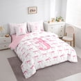 thumbnail image 2 of Castle Fairy Bow Print Letter J Twin Bedding Sets 7-Piece for Girls,Dreamy Princess Bedding Comforter Set,Pink Reversible, 2 of 7