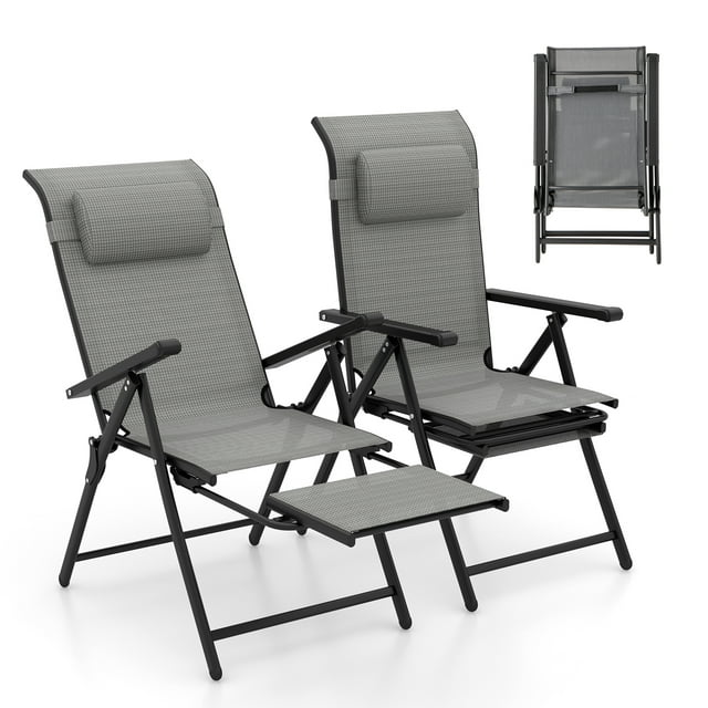 Gymax Chaises de Patio Pliantes Ensemble de 2 Chaises Longues avec Dossiers Réglables à 10 Niveaux