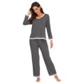 thumbnail image 4 of LYMAYTER Women T-Shirt Pajamas Outfit Long Sleeve Soft Sleepwear Solid Color Loungewear Set S-XXL, 4 of 7