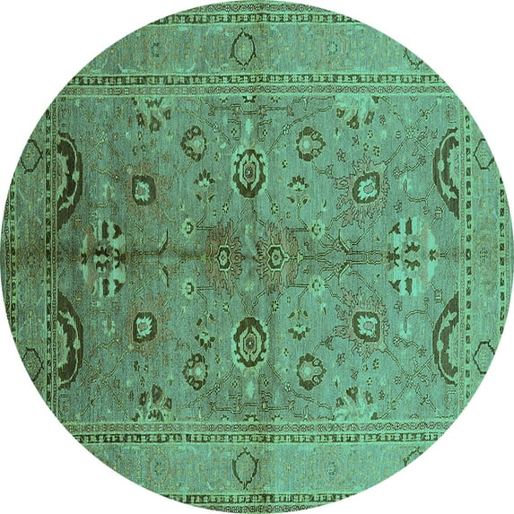 Ahgly Company Indoor Round Oriental Turquoise Blue Industrial Area Rugs, 3' Round