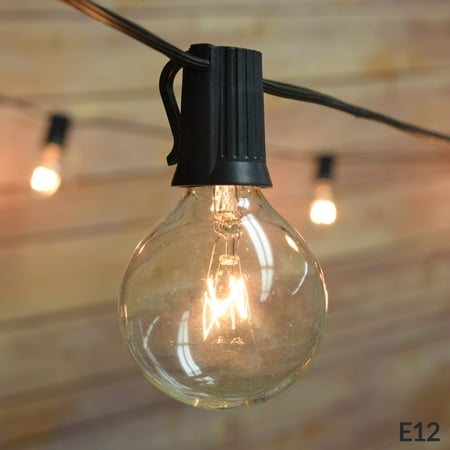 Globe Bulb String Lights Fantado 50 Socket Outdoor Patio String Light Set, G40 Clear Globe Bulbs, 51 FT Black Cord w/ E12 C7 Base by PaperLanternStore ()