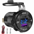 thumbnail image 1 of ccwmincc 83W 12 Volt USB Outlet Built-in Boost USB C Laptop Car Charger: 65W PD3.0 and 18W QC3.0 Car USB Port Aluminum Socket with Button Switch Smart Voltmeter, Suitable for Car RV Marine Golf Cart, 1 of 1