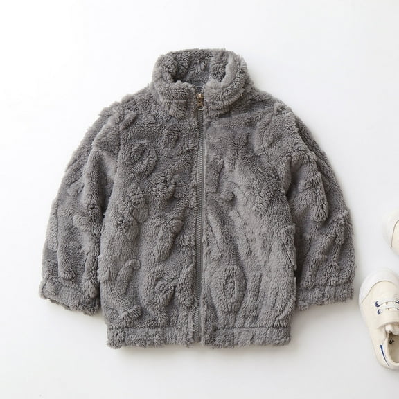 Abomasnow Toddle Girls Sherpa Fleece Fluffy Jacket Zip Up Fuzzy Fleece Jacket Warm Teddy Coat Outerwear 1-5 Years