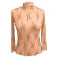 thumbnail image 3 of Penkiiy Mujer malla superior cuello de manga larga Slim Fit ver a través de blusas de camisa tops, 3 of 5