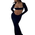 thumbnail image 3 of Femmes Sexy Évider Maxi Robe Couleur Unie Licou Robe Cami Haute Split Élégante Soirée Robe de Soirée Formelle, 3 of 7